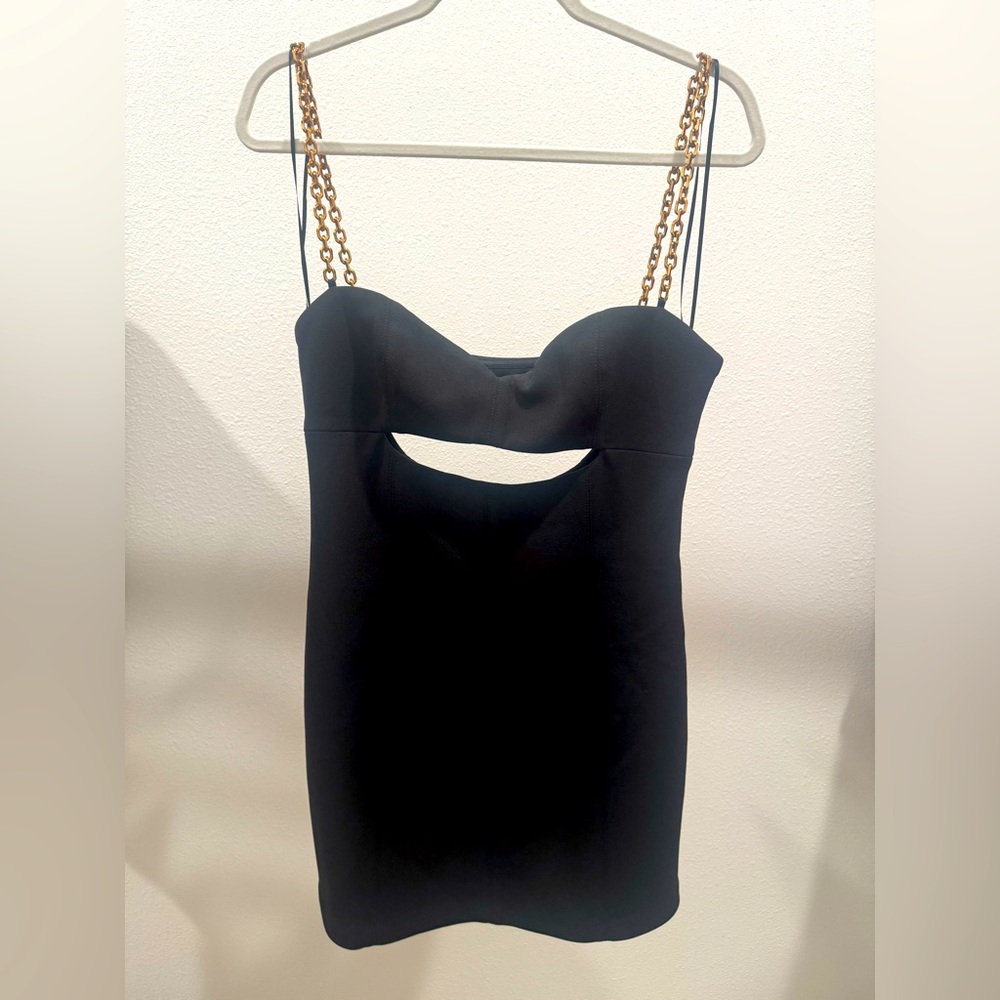 Misha black dress with gold chain straps